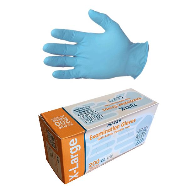Ni-Tek Nitrile Gloves AS NZ Standard Powder Free EN374 Extra Large 200/Box - Blue x20