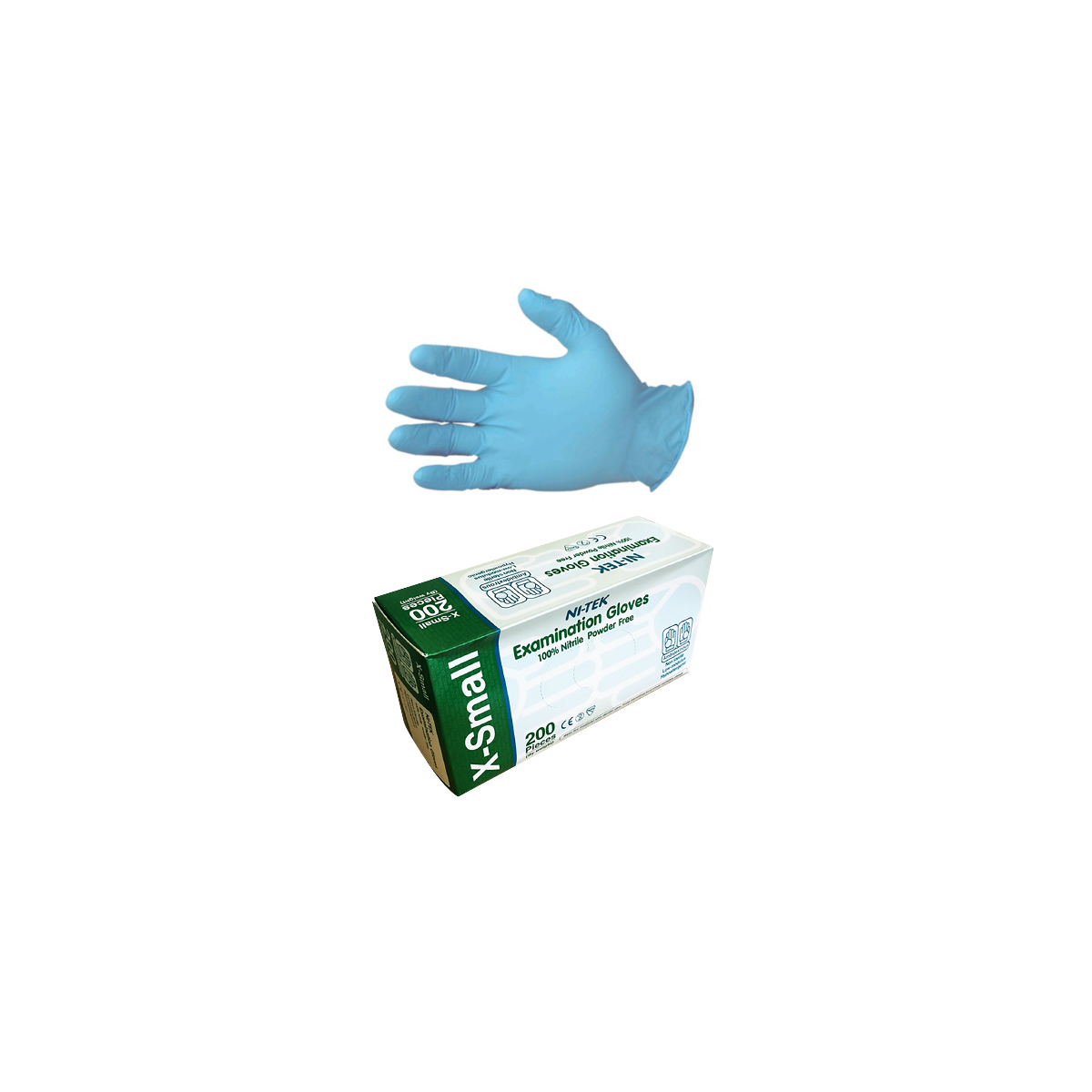 Ni-Tek Nitrile Gloves AS NZ Standard Powder Free EN374 Extra Small 200/Box - Blue x25