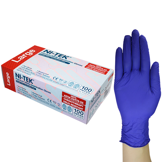 Ni-Tek Nitrile Accelerator Free Gloves ASTM Powder Free EN374 Large 100/Box - Blueple x40