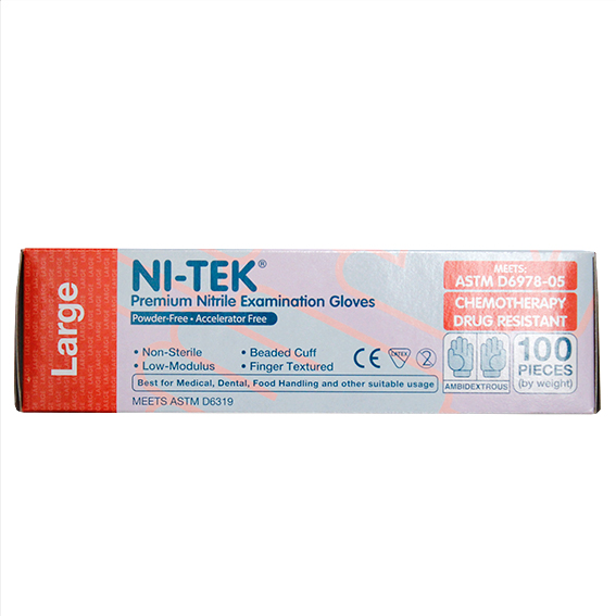 Ni-Tek Nitrile Accelerator Free Gloves ASTM Powder Free EN374 Large 100/Box - Blueple x40