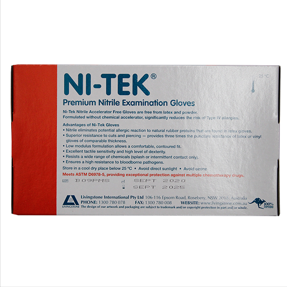 Ni-Tek Nitrile Accelerator Free Gloves ASTM Powder Free EN374 Large 100/Box - Blueple x40