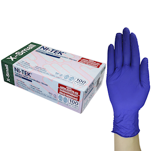 Ni-Tek Nitrile Accelerator Free Gloves ASTM Standards Powder Free Extra Small Size 100/Box - Blue x40