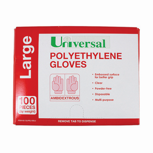 Universal Choice Disposable Polyethylene Gloves Large Size Recyclable Latex Free 100/Pack 2,500/Carton - Clear x15