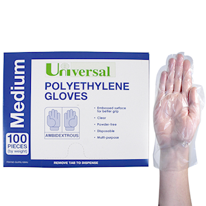 Universal Choice Disposable Polyethylene Gloves Medium Size Recyclable Latex Free Clear 100/Pack 2,500/Carton - Clear x15