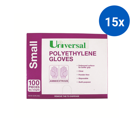 Universal Disposable Polyethylene Gloves Small Latex Free 100/Pack 2500/Carton - Clear x15