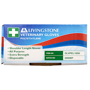 Livingstone Veterinary Gloves Shoulder Length Polyethylene Latex Free 100/Box - Clear x30