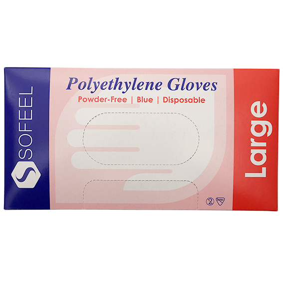 Sofeel Disposable Polyethylene Gloves Large Powder Free Latex Free 500/Box - Blue x60