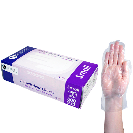 Sofeel Disposable Polyethylene Gloves Small Powder Free Latex Free 500/Box - Clear x60