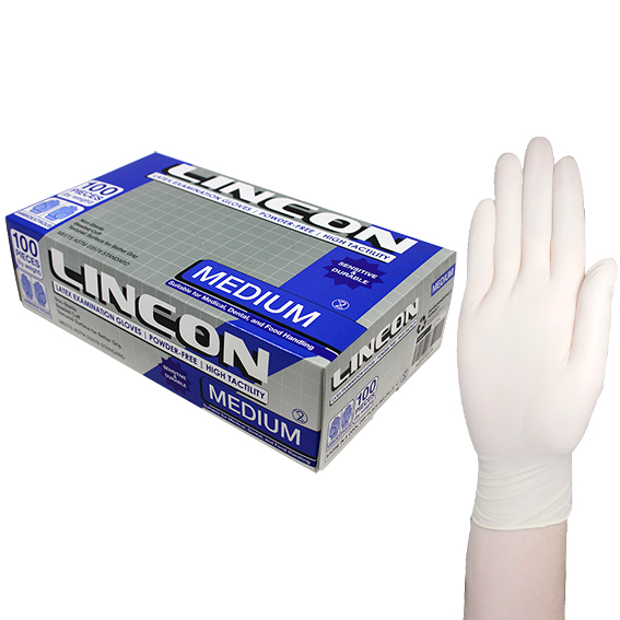 Lincon Latex Examination Gloves ASTM Powder Free Medium HACCP 100/Box - Cream x50