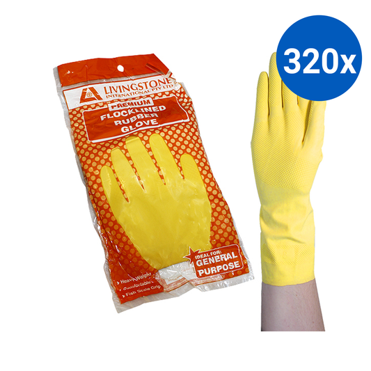 Livingstone Household Rubber Gloves Flocklined Medium - Yellow x320
