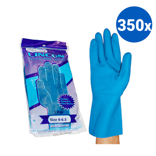 Lincon Silverlined Natural Rubber Gloves with Silver Lining Size 6-6.65 - Blue x350