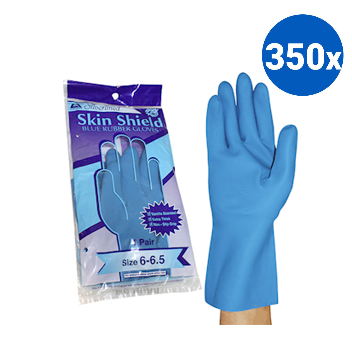 Skin Shield Silver Lined Natural Rubber Gloves Size 6-6.5 - Blue x350