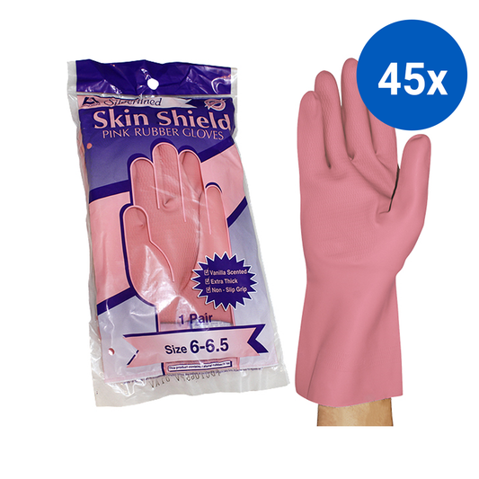 Skin Shield Silver Lined Natural Rubber Gloves Size 6.5 Extra Thick HACCP 1 Pair/Pack - Pink x290