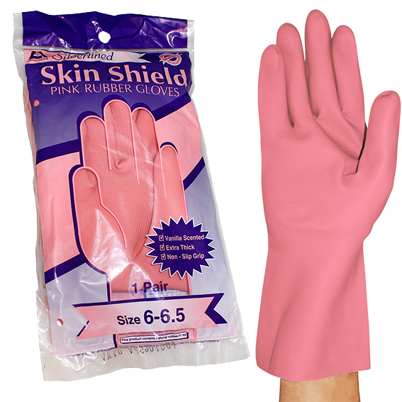 Skin Shield Silver Lined Natural Rubber Gloves Size 6.5 Extra Thick HACCP 1 Pair/Pack - Pink x290