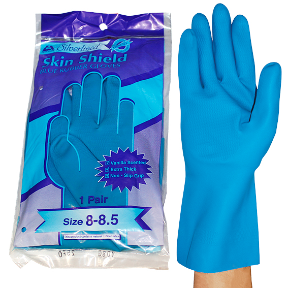 Skin Shield Silver Lined Natural Rubber Gloves Size 8-8.5 Extra Thick HACCP 1 Pair/Pack - Blue x290