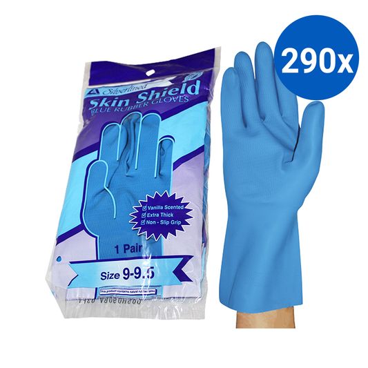 Skin Shield Silver Lined Natural Rubber Gloves Size 9-9.5 Vanilla Scent Extra Thick HACCP 1 Pair/Pack - Blue x290