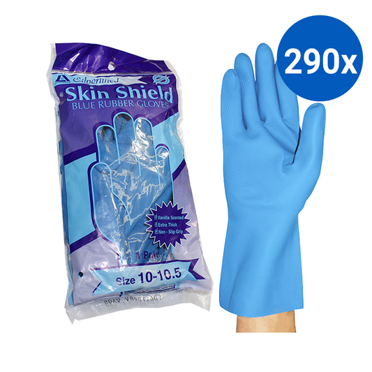 Skin Shield Silver Lined Natural Rubber Gloves Size 10-10.5 Vanilla Scent HACCP 1 Pair/Pack - Blue x290