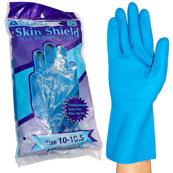 Skin Shield Silver Lined Natural Rubber Gloves Size 10-10.5 Vanilla Scent HACCP 1 Pair/Pack - Blue x290