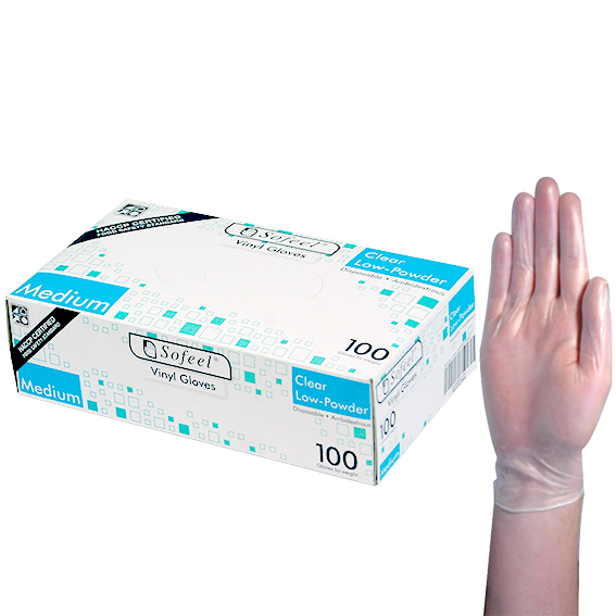 Sofeel Vinyl Gloves Recyclable 4.5g HACCP Grade Low Powder Medium 100/Box - Clear x90