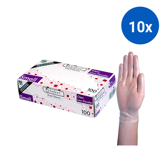 Sofeel Vinyl Gloves Recyclable 4.0g HACCP Low Powder Small 100/Box 1000/Carton - Clear x10