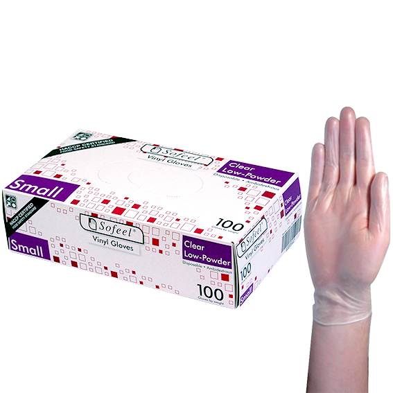 Sofeel Vinyl Gloves Recyclable 4.0g HACCP Low Powder Small 100/Box 1000/Carton - Clear x10