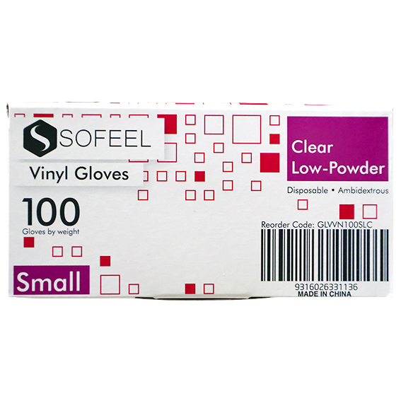 Sofeel Vinyl Gloves Recyclable 4.0g HACCP Low Powder Small 100/Box 1000/Carton - Clear x10