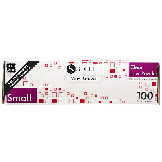 Sofeel Vinyl Gloves Recyclable 4.0g HACCP Low Powder Small 100/Box 1000/Carton - Clear x10