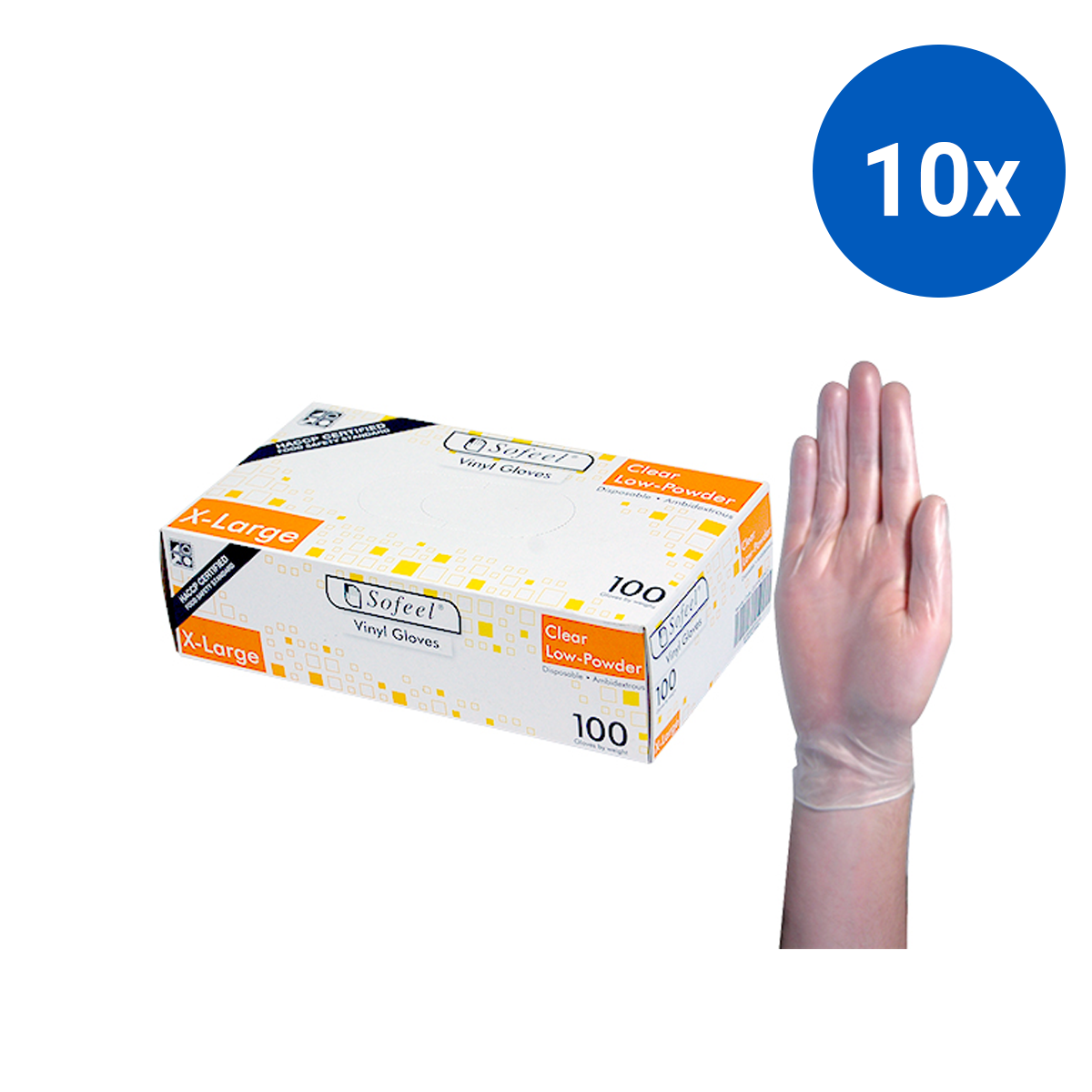 Sofeel Vinyl Gloves Recyclable 5.5g HACCP Grade Low Powder Extra Large 100/Box 1000/Carton - Clear x10