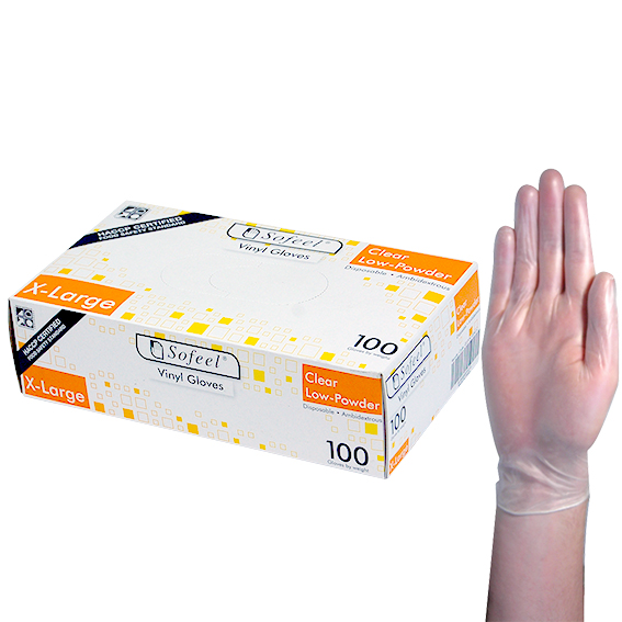 Sofeel Vinyl Gloves Recyclable 5.5g HACCP Grade Low Powder Extra Large 100/Box 1000/Carton - Clear x10
