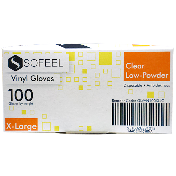 Sofeel Vinyl Gloves Recyclable 5.5g HACCP Grade Low Powder Extra Large 100/Box 1000/Carton - Clear x10