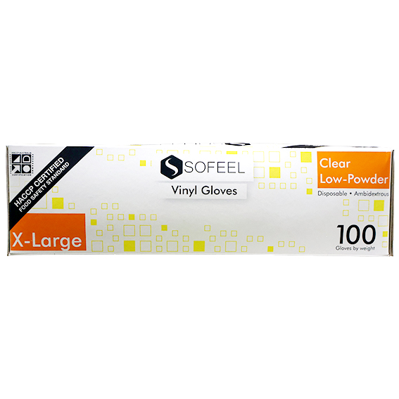 Sofeel Vinyl Gloves Recyclable 5.5g HACCP Grade Low Powder Extra Large 100/Box 1000/Carton - Clear x10