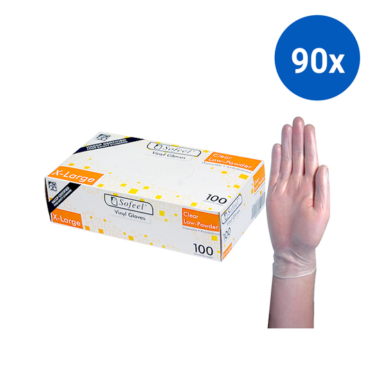 Sofeel Vinyl Gloves Recyclable 5.5g HACCP Grade Low Powder Extra Large 100/Box - Clear x90