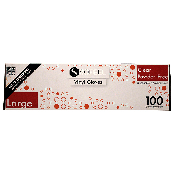 Sofeel Vinyl Gloves Recyclable 5.0g HACCP Grade Powder Free Large 100/Box - Clear x85