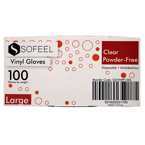 Sofeel Vinyl Gloves Recyclable 5.0g HACCP Grade Powder Free Large 100/Box - Clear x85