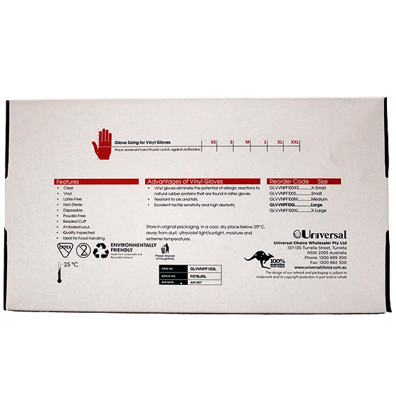 Sofeel Vinyl Gloves Recyclable 5.0g HACCP Grade Powder Free Large 100/Box - Clear x85