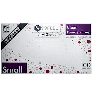 Sofeel Vinyl Gloves Small SIze Recyclable HACCP Grade Powder Free 100/Box - Clear x85