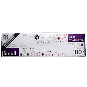 Sofeel Vinyl Gloves Small SIze Recyclable HACCP Grade Powder Free 100/Box - Clear x85