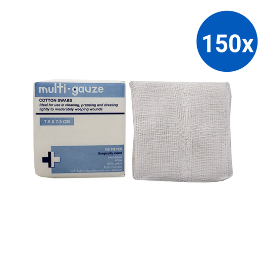 Liv Gauze Swabs 8-Ply 7.5 x 7.5cm 100% Cotton Surgically Clean Non-Sterile 100/Pack - White x150