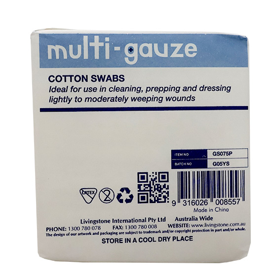 Liv Gauze Swabs 8-Ply 7.5 x 7.5cm 100% Cotton Surgically Clean Non-Sterile 100/Pack - White x150