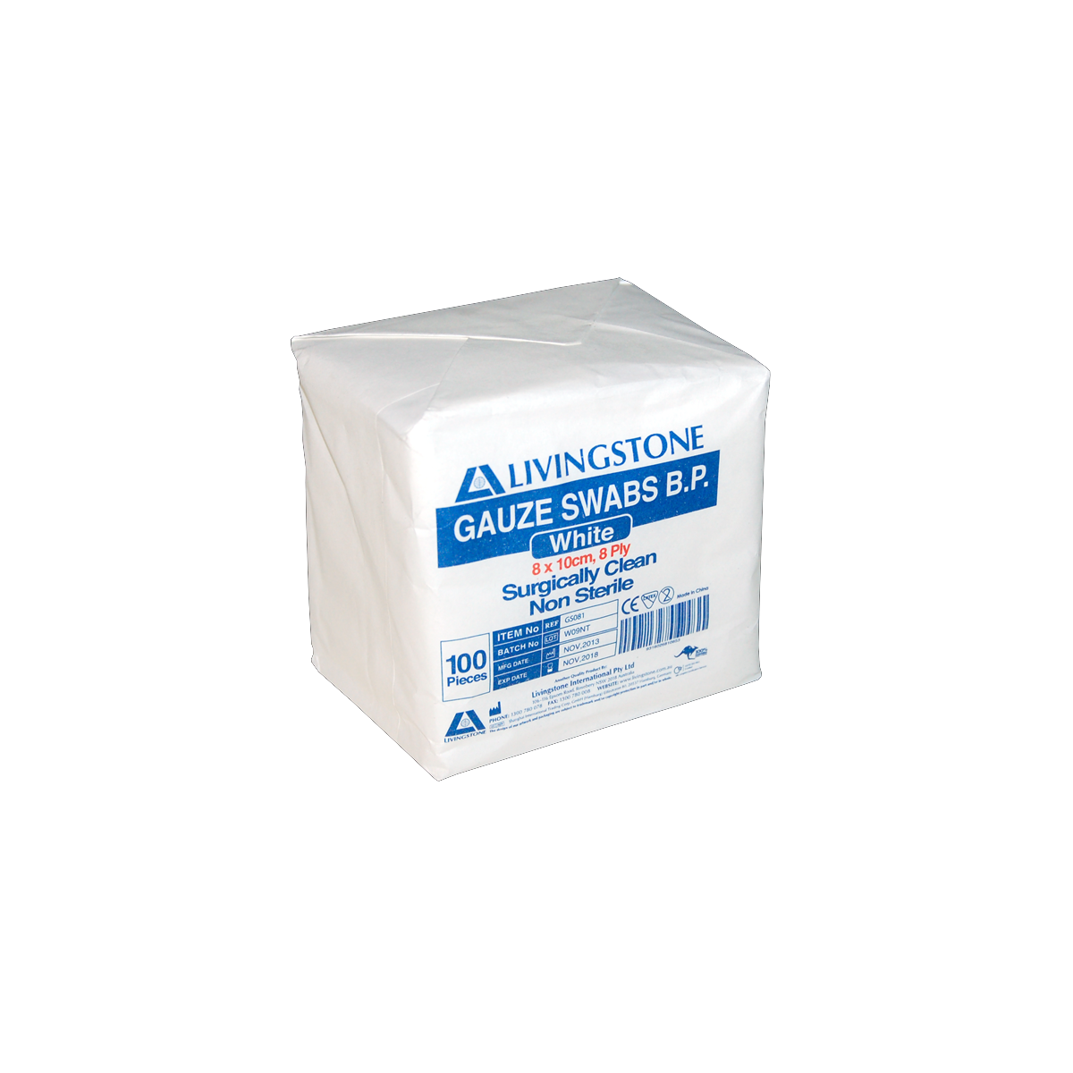 Liv Gauze Swabs 8-Ply 8 x 10cm 100% Cotton Non-Sterile 100 Pcs/Pack - White x95