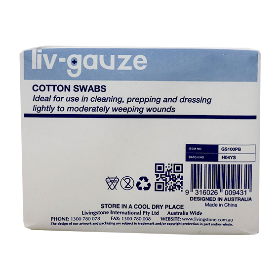Liv Gauze Swabs 8-Ply 10 x 10cm 100% Cotton Surgically Clean Non-Sterile 100/Pack - White x75