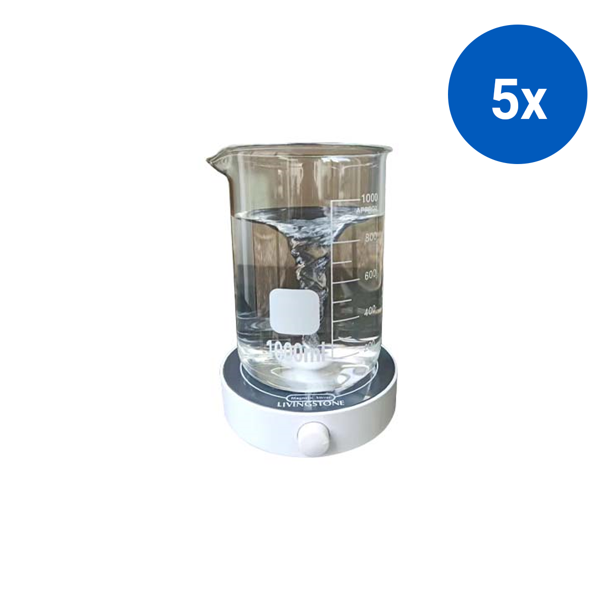 Livingstone Compact Magnetic Stirrer PVC 2L Max Stirring Volume 200-1800RPM 5-40°C Temp 13.8x13.0x4.1cm 125mm Pan Size - White x5