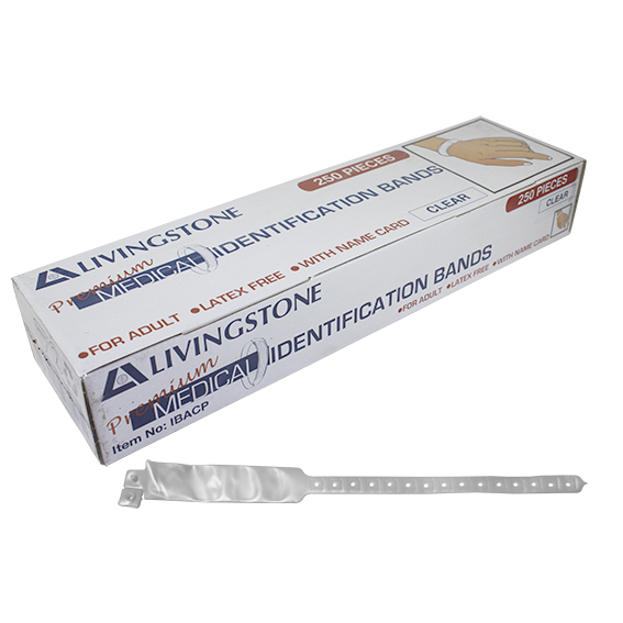 Livingstone Premium Personal Identification ID Bands Adult with Name Card Latex Free 250/Box - Clear x10