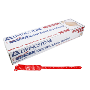 Livingstone Premium Personal Identification ID Bands Adult with Name Card 250/Box - Red x10