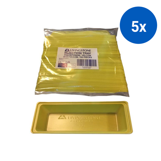 Livingstone Medical Injection Tray 280ml 20x7x3cm Recyclable Polystyrene Disposable 100/Bag 1000/Carton - Yellow x5