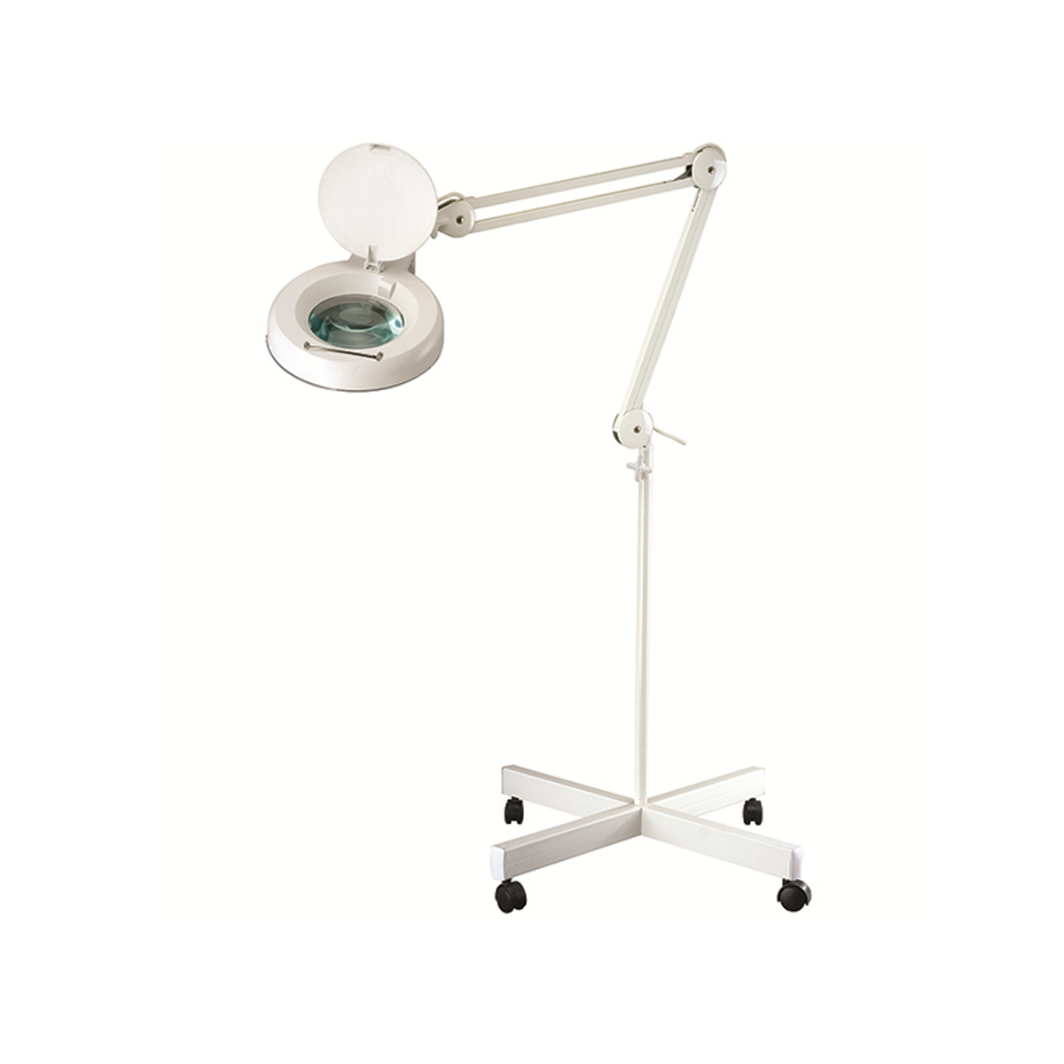 Magnifying Beauty Lamp Shadowless with LED Cold White Light Bulb 5 Dioptre with Handle with Lens Cover on Mobile Pedestal Floor Stand - White x5