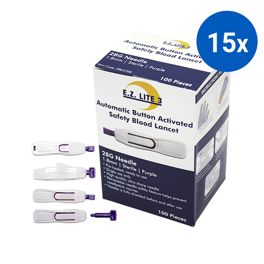 E.Z. Lite 3 Blood Letting Lancet 28G x 1.8mm 100/Box - White x15
