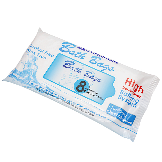 Livingstone Bath Bag Wet Wipes 8/Pack 50 Packs 400 Towels/Carton - White x5