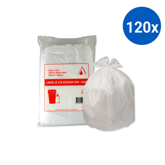 Livingstone Garbage Bag Bin Liner Kitchen Tidy 36L 58x66cm 15um Heavy Duty Star Seal 50/Pack - White x120