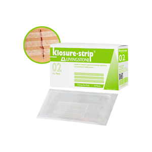 Livingstone Klosure-Strip Reinforced Wound Skin Closure Strips No. 02 6 x 75mm 3 Strips/Pack 50 Packs/Box - Clear x10
